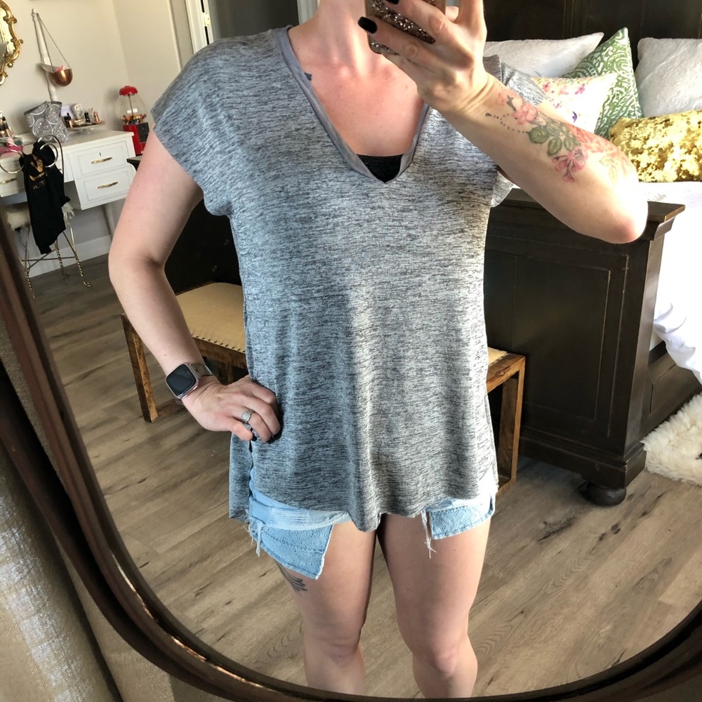 Grey Zara high low V neck tshirt